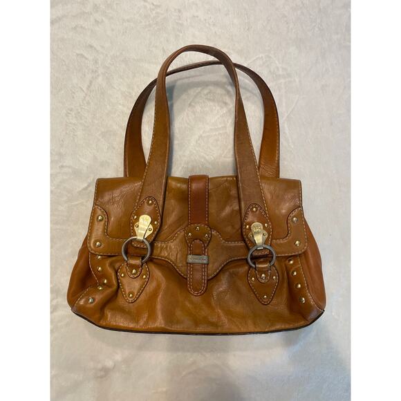 MICHAEL KORS VTG 90s Y2K Studded Saddle Leather Shoulder Bag Caramel Brown - Picture 1 of 8